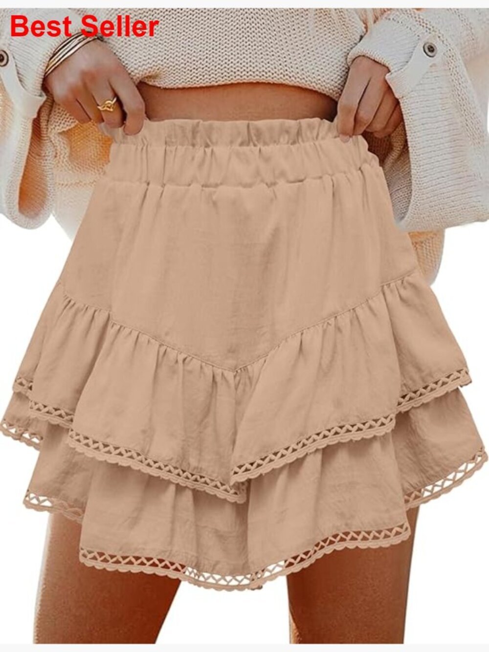Flowy Tiered Skorts High Waist Crochet Hems Active Wear